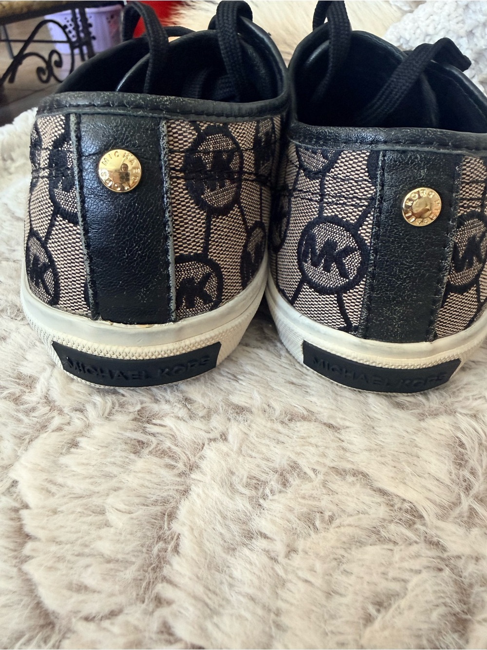 Michael Kors "Boerum" Jacquard Monogram Blk,Beige ,gold MK Logo Low-Tops W9 - Picture 5 of 9